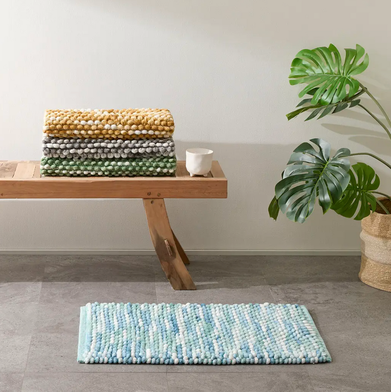 Bath Mat - Aqua Blue Ivory