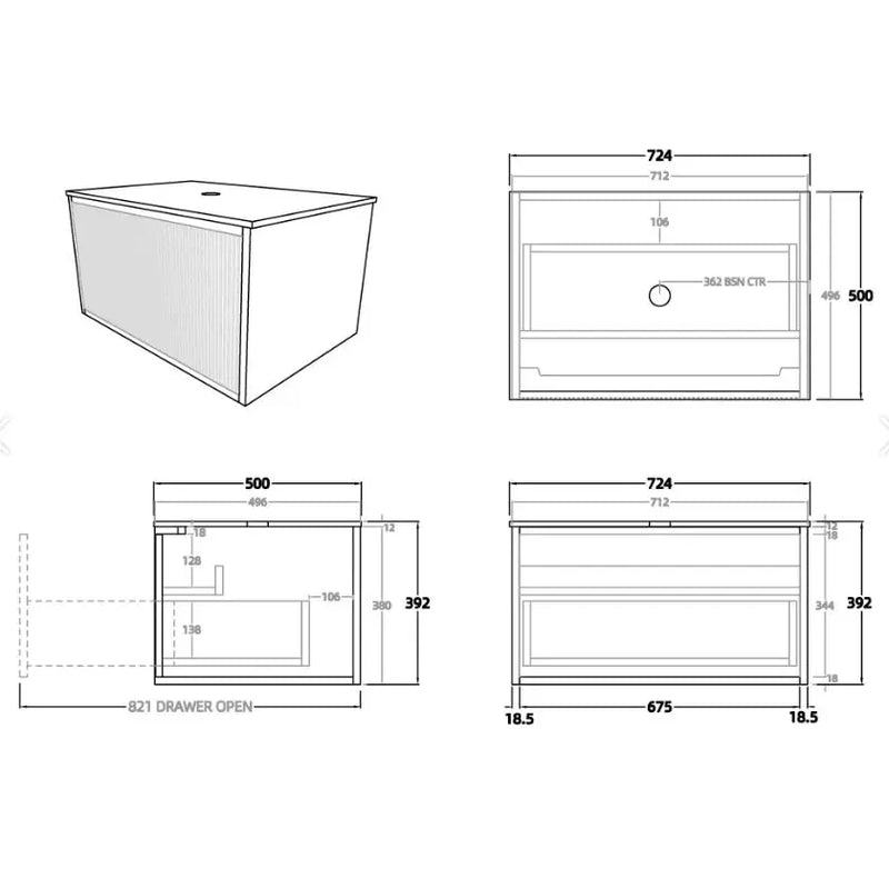 Bellevue Wall Hung Standard Vanity 750 (Coastal Oak) - Aqualux Bathrooms- Poseidon