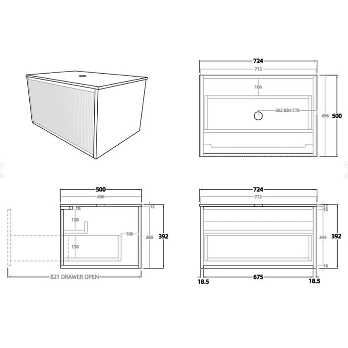 Bellevue Wall Hung Standard Vanity 750 (Coastal Oak)