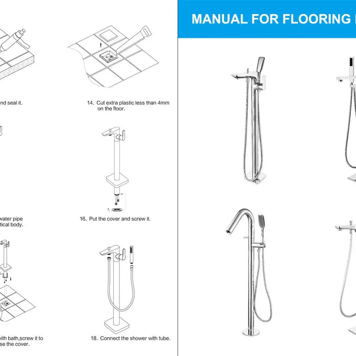 Square Chrome Freestanding Shower Mixer With Handheld Shower