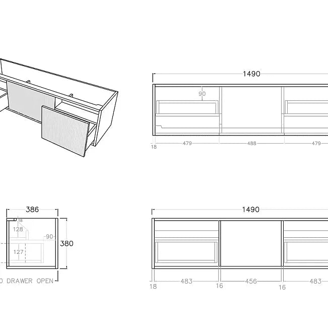 Bellevue Wall Hung Ensuite Vanity 1500 (Prime Oak/Single Bowl)