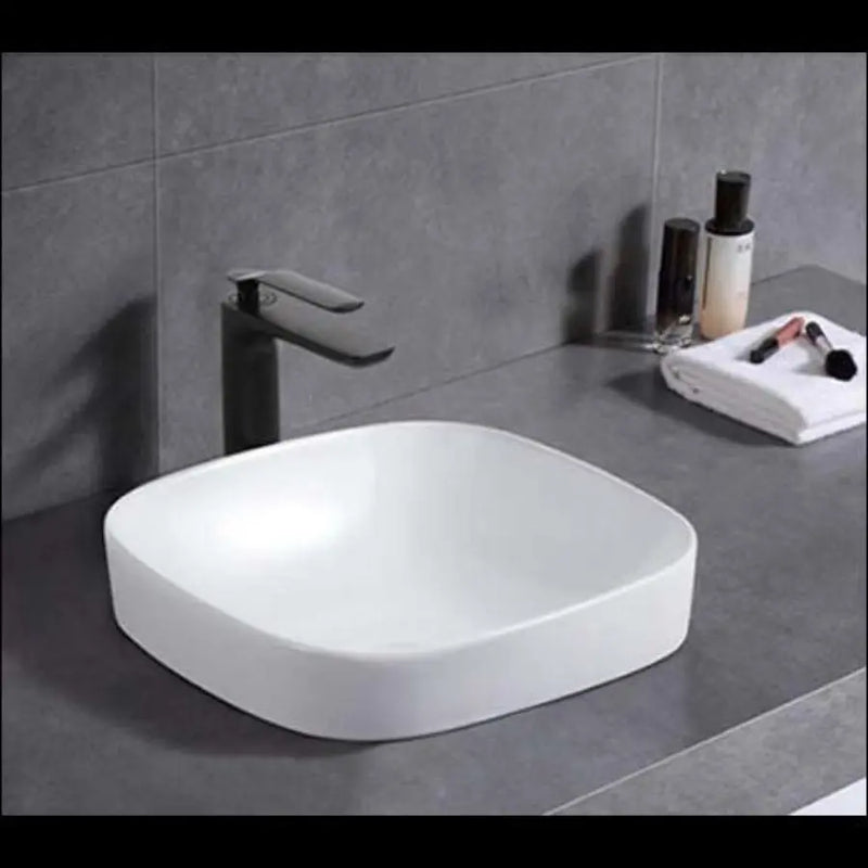 ABS Riva - Riva Spencer Round Square Semi-Inset Basin 370mm - Matt White - Aqualux Bathrooms