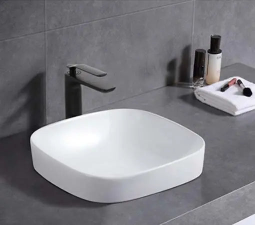 ABS Riva - Riva Spencer Round Square Semi-Inset Basin 370mm - Gloss White - Aqualux Bathrooms