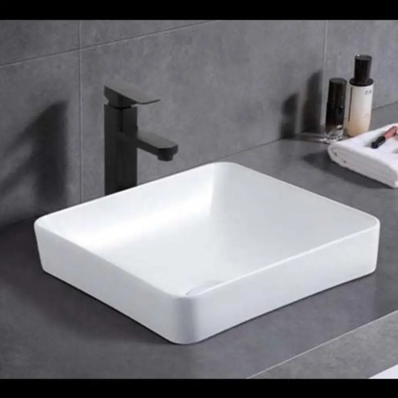 ABS Riva - Riva Stella Soft Square Semi-Inset Basin 370mm - Gloss White - Aqualux Bathrooms