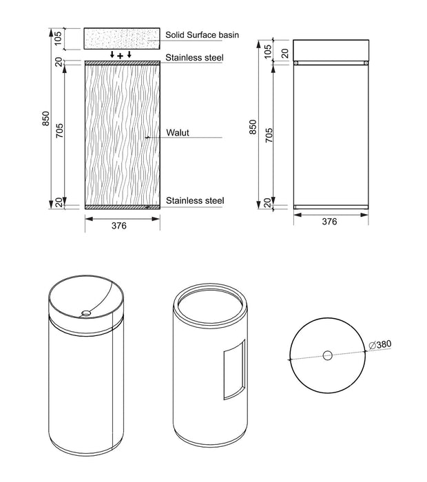 Belbagno Tesoro Pedestal Basin 380mm - Brushed Gun Metal