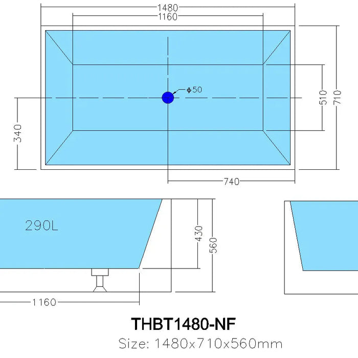 Theo Back To Wall Bathtub - Overflow