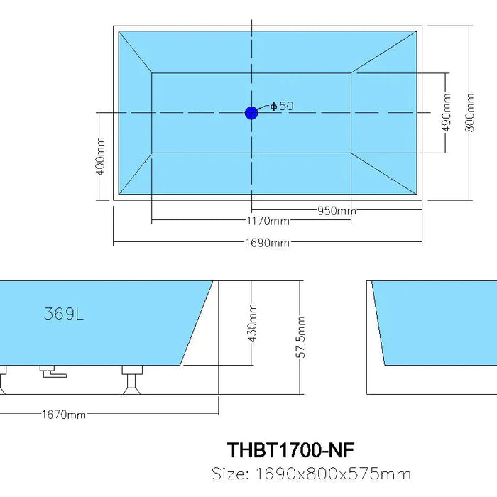 Theo Back To Wall Bathtub - Overflow