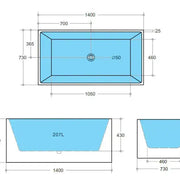 Theo Back to wall Bathtub - Non Overflow - Aqualux Bathrooms- Poseidon