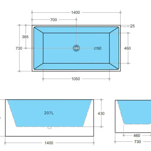 Theo Back to wall Bathtub - Non Overflow