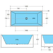 Theo Back to wall Bathtub - Non Overflow - Aqualux Bathrooms- Poseidon