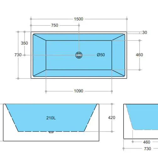 Theo Back to wall Bathtub - Non Overflow