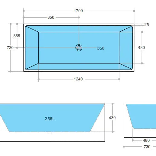 Theo Back to wall Bathtub - Non Overflow