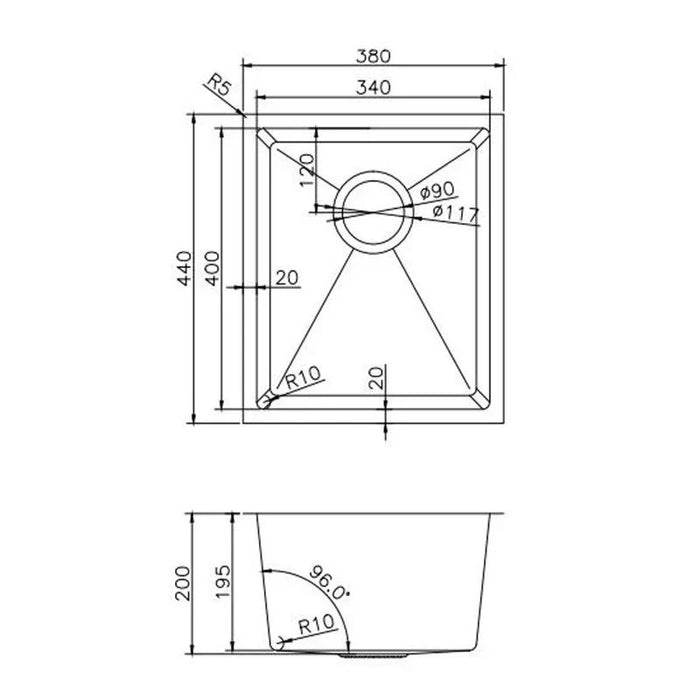 Chrome 380*440*200mm Kitchen Sink Round Corner Stainless Steel Single Bowl