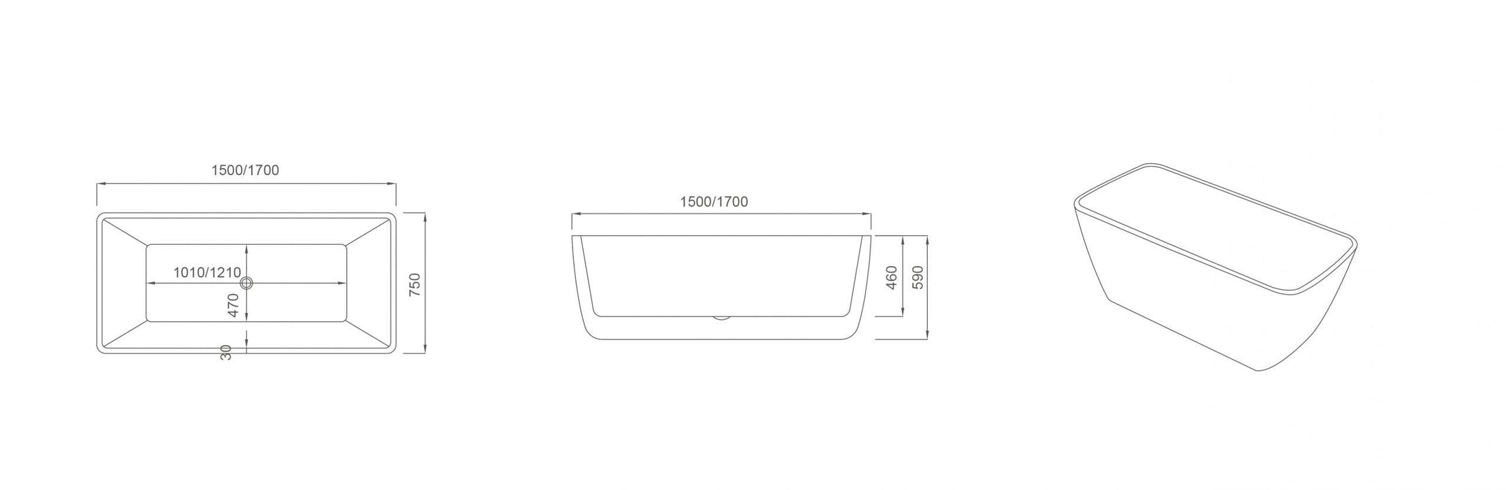 VENICE White Freestanding Bathtub 1500mm