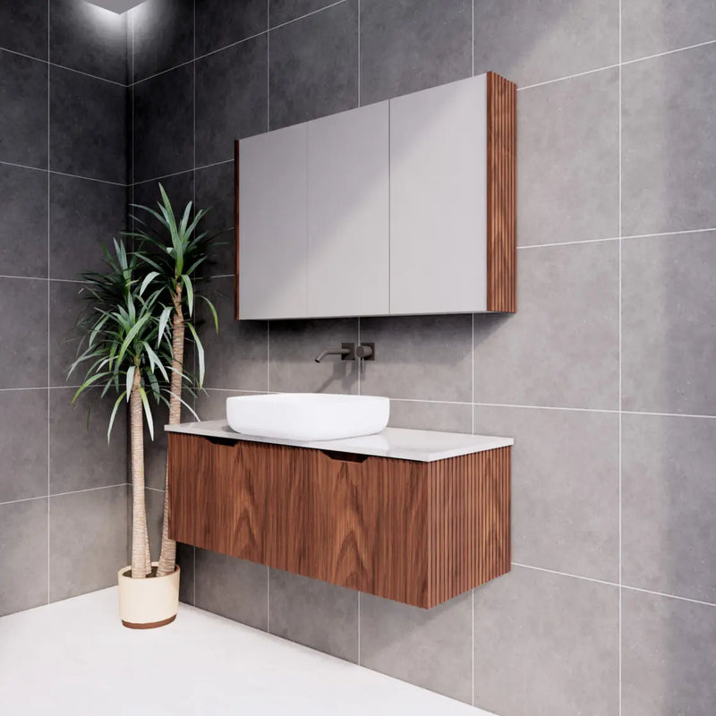 ABS Riva - Riva Vienna Wall Hung Single Bowl Vanity 1200mm - Brown Oak - Aqualux Bathrooms
