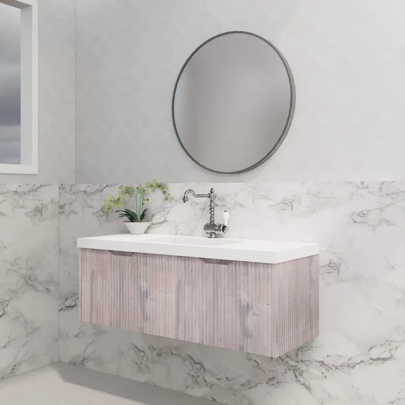 ABS Riva - Riva Vienna Wall Hung Single Bowl Vanity 1200mm - White Oak - Aqualux Bathrooms