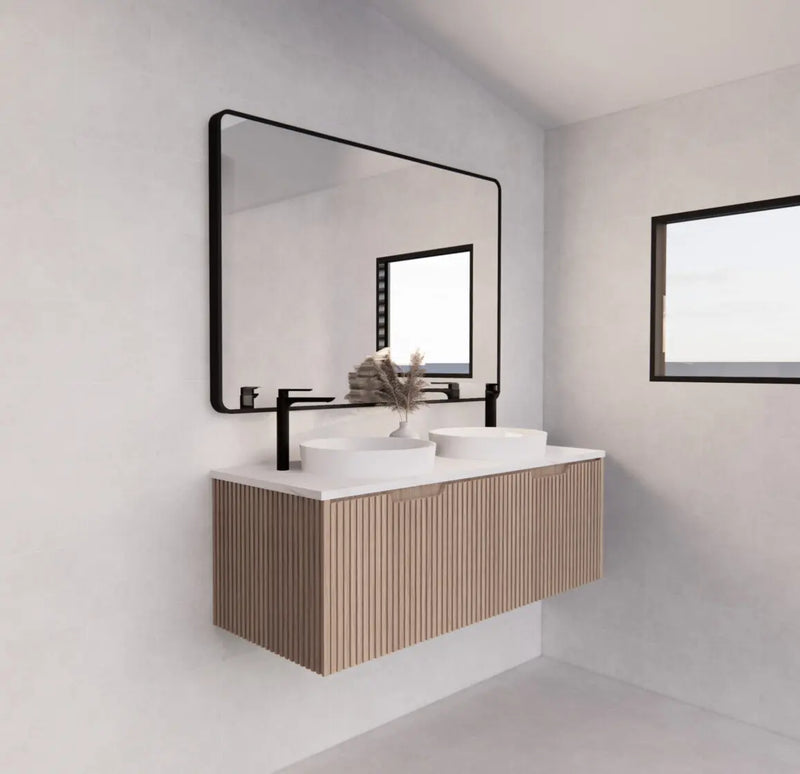 ABS Riva - Riva Vienna Wall Hung Double Bowl Vanity 1200mm - American Oak - Aqualux Bathrooms