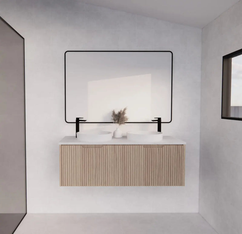 ABS Riva - Riva Vienna Wall Hung Double Bowl Vanity 1200mm - American Oak - Aqualux Bathrooms