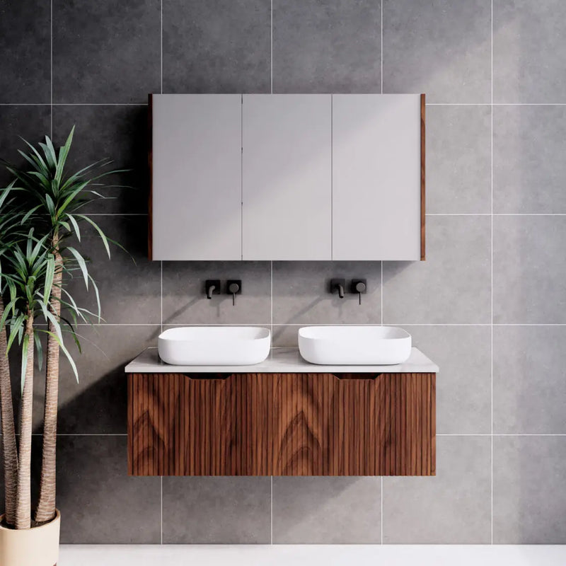 ABS Riva - Riva Vienna Wall Hung Double Bowl Vanity 1200mm - Brown Oak - Aqualux Bathrooms