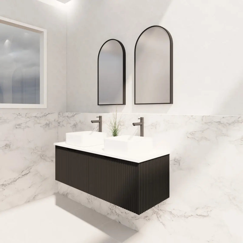 ABS Riva - Riva Vienna Wall Hung Double Bowl Vanity 1200mm - Matt Black - Aqualux Bathrooms