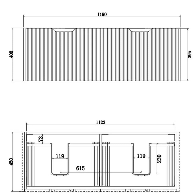 ABS Riva - Riva Vienna Wall Hung Double Bowl Vanity 1200mm - Matt Black - Aqualux Bathrooms