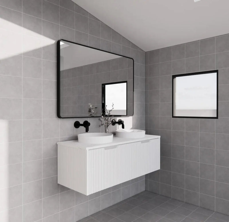 ABS Riva - Riva Vienna Wall Hung Double Bowl Vanity 1200mm - Matt White - Aqualux Bathrooms
