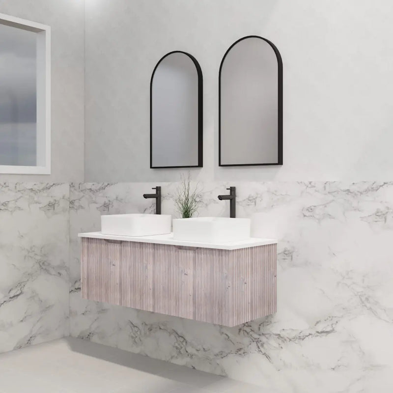 ABS Riva - Riva Vienna Wall Hung Double Bowl Vanity 1200mm - White Oak - Aqualux Bathrooms