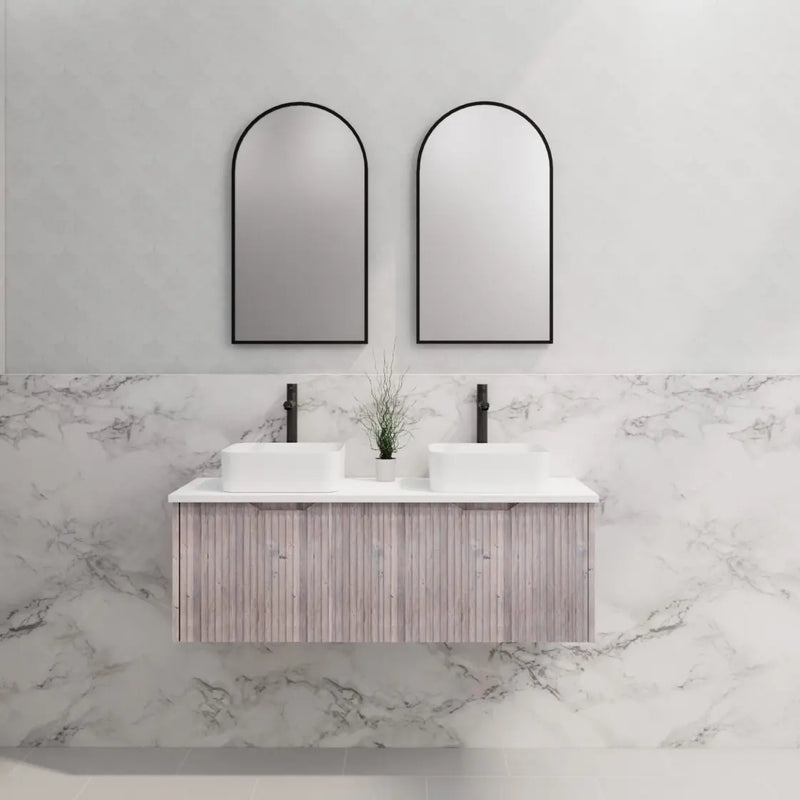 ABS Riva - Riva Vienna Wall Hung Double Bowl Vanity 1200mm - White Oak - Aqualux Bathrooms