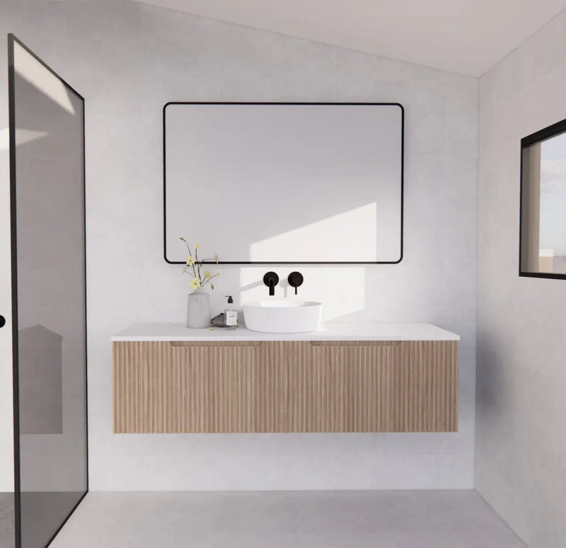 ABS Riva - Riva Vienna Wall Hung Single Bowl Vanity 1500mm - American Oak - Aqualux Bathrooms