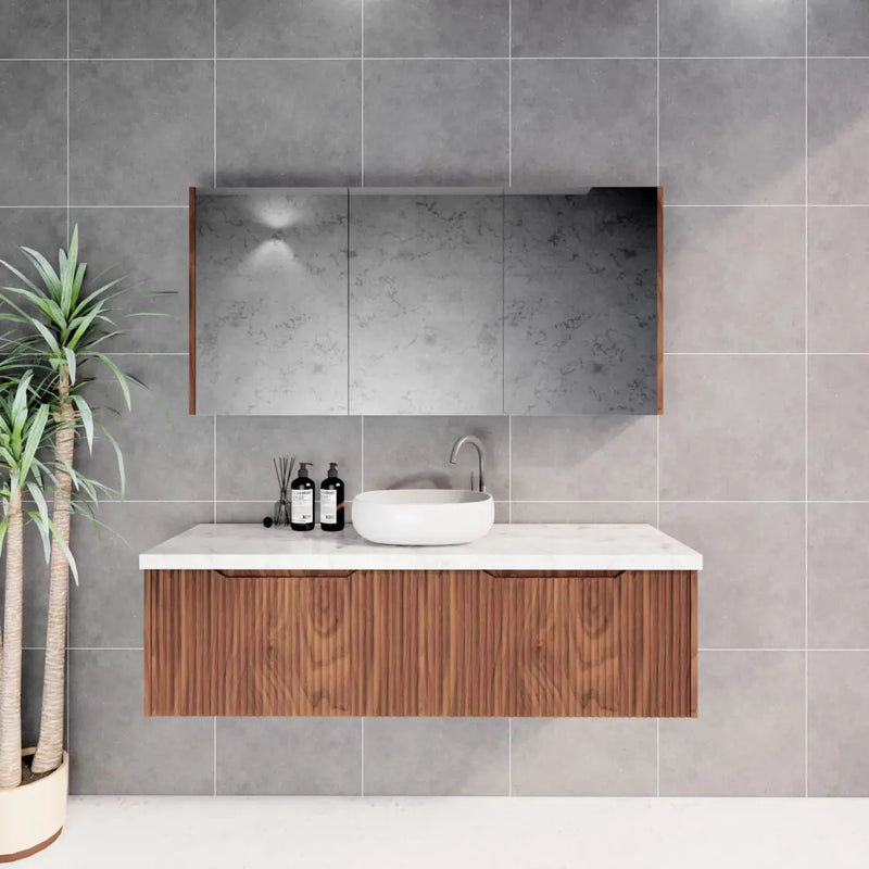 ABS Riva - Riva Vienna Wall Hung Single Bowl Vanity 1500mm - Brown Oak - Aqualux Bathrooms