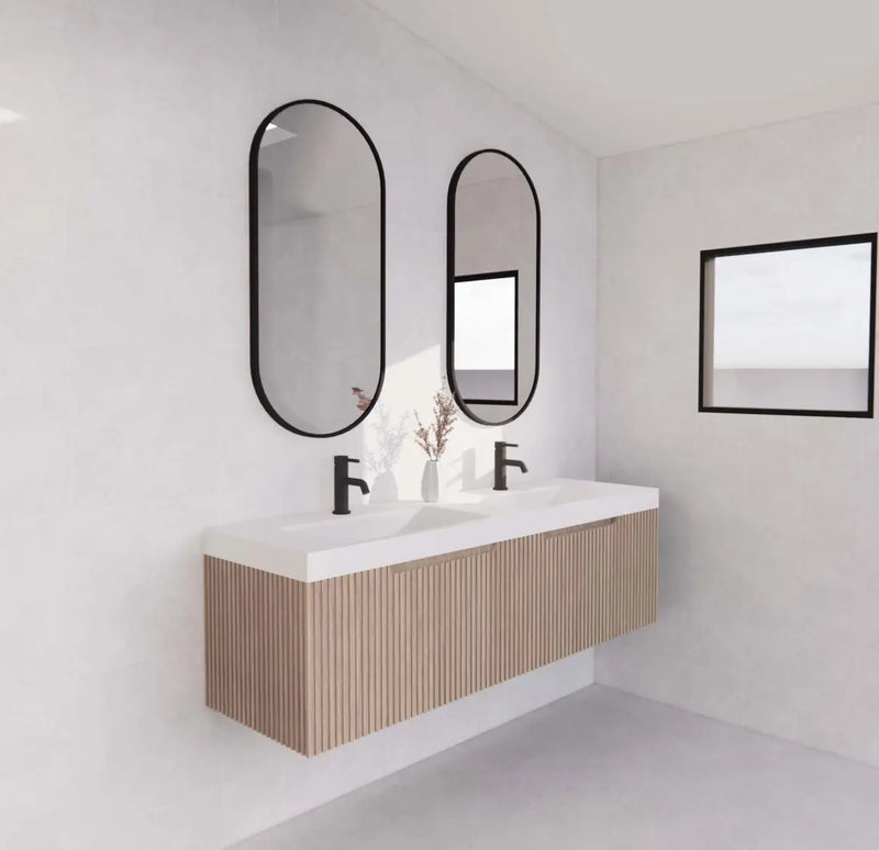 ABS Riva - Riva Vienna Wall Hung Double Bowl Vanity 1500mm - American Oak - Aqualux Bathrooms