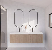 ABS Riva - Riva Vienna Wall Hung Double Bowl Vanity 1500mm - American Oak - Aqualux Bathrooms