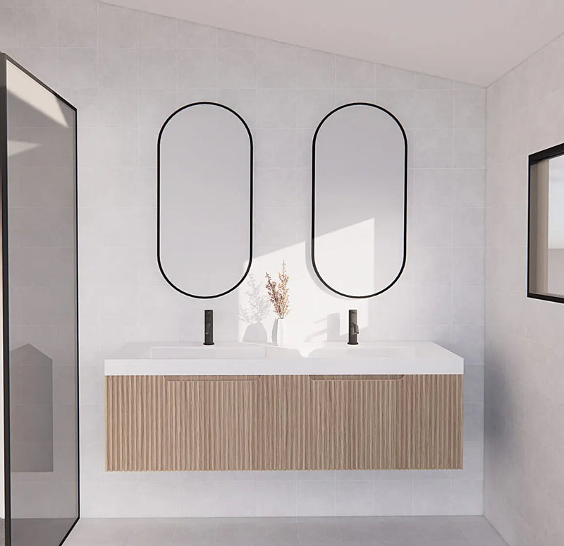ABS Riva - Riva Vienna Wall Hung Double Bowl Vanity 1500mm - American Oak - Aqualux Bathrooms