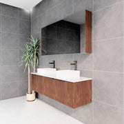 ABS Riva - Riva Vienna Wall Hung Double Bowl Vanity 1500mm - Brown Oak - Aqualux Bathrooms