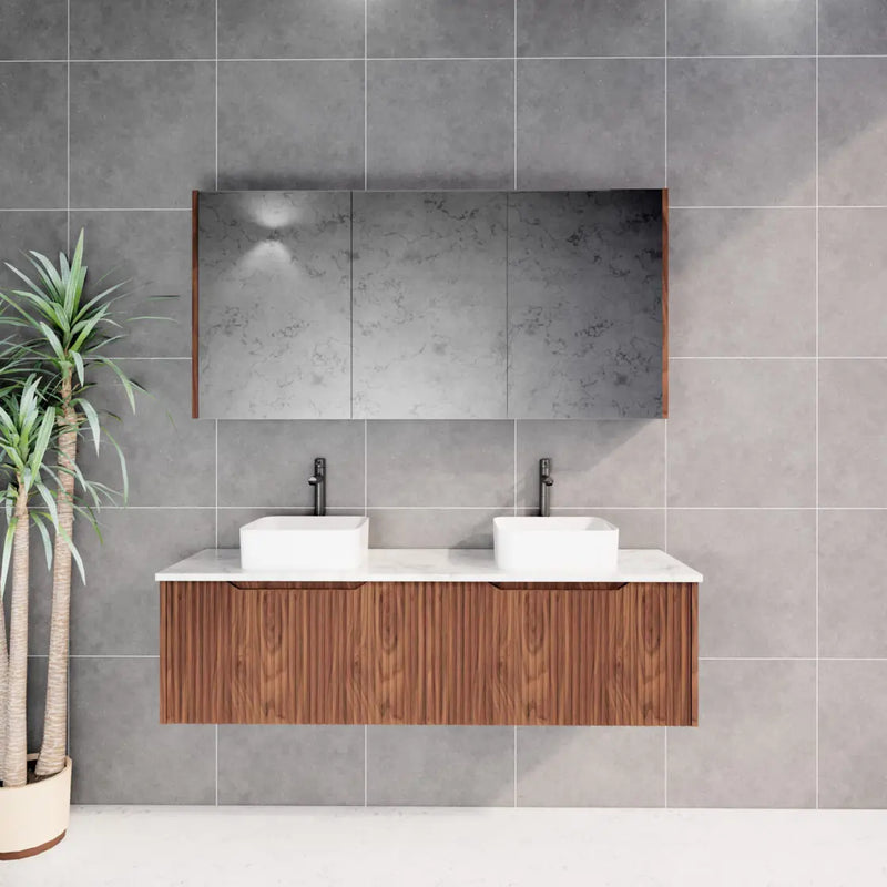 ABS Riva - Riva Vienna Wall Hung Double Bowl Vanity 1500mm - Brown Oak - Aqualux Bathrooms