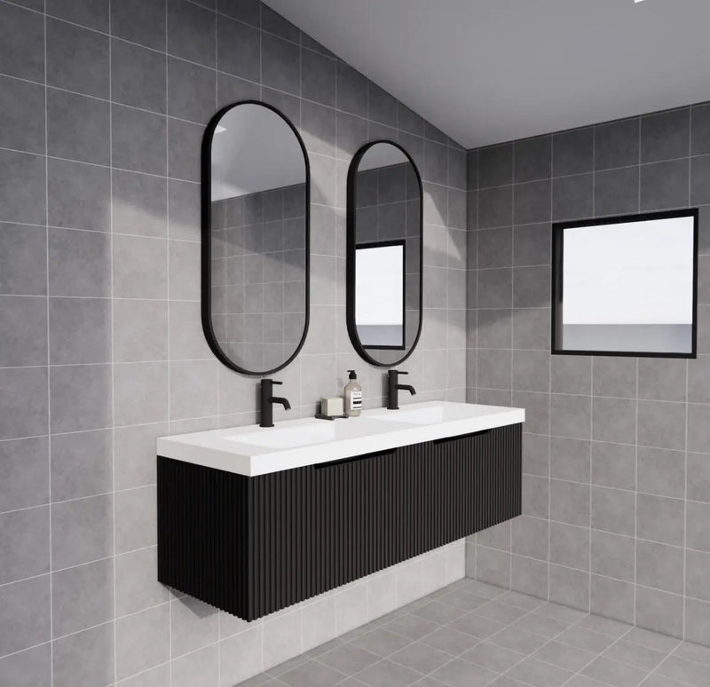 ABS Riva - Riva Vienna Wall Hung Double Bowl Vanity 1500mm - Matt Black - Aqualux Bathrooms