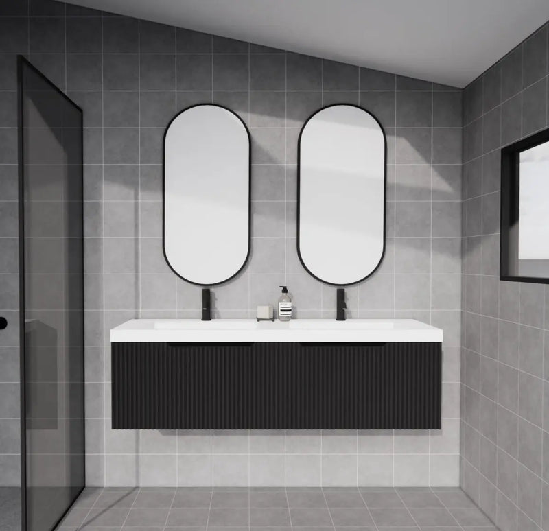 ABS Riva - Riva Vienna Wall Hung Double Bowl Vanity 1500mm - Matt Black - Aqualux Bathrooms