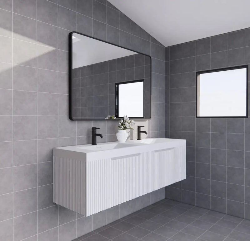 ABS Riva - Riva Vienna Wall Hung Double Bowl Vanity 1500mm - Matt White - Aqualux Bathrooms