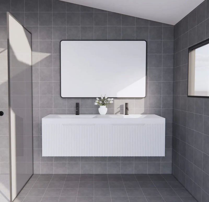 ABS Riva - Riva Vienna Wall Hung Double Bowl Vanity 1500mm - Matt White - Aqualux Bathrooms
