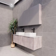 ABS Riva - Riva Vienna Wall Hung Double Bowl Vanity 1500mm - White Oak - Aqualux Bathrooms