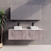 ABS Riva - Riva Vienna Wall Hung Double Bowl Vanity 1500mm - White Oak - Aqualux Bathrooms