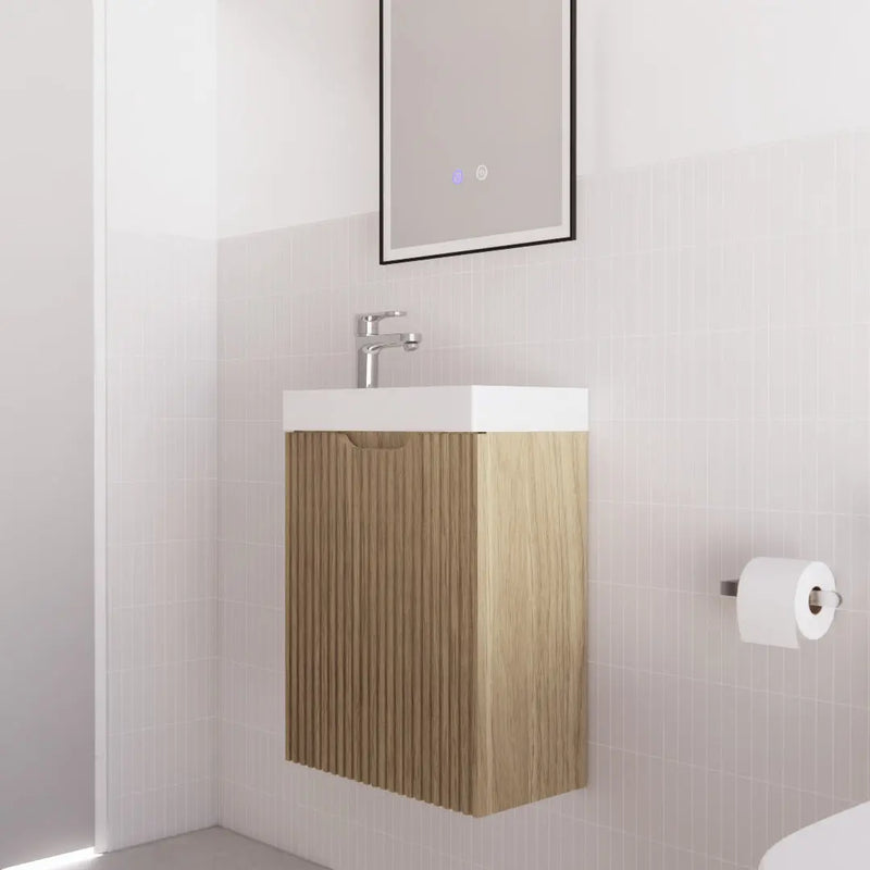 ABS Riva - Riva Vienna Mini Wall Hung Vanity 450mm - American Oak - Aqualux Bathrooms