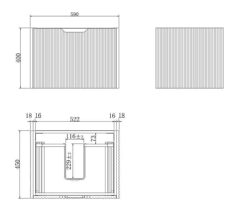 ABS Riva - Riva Vienna Wall Hung Vanity 600mm - Matt White - Aqualux Bathrooms