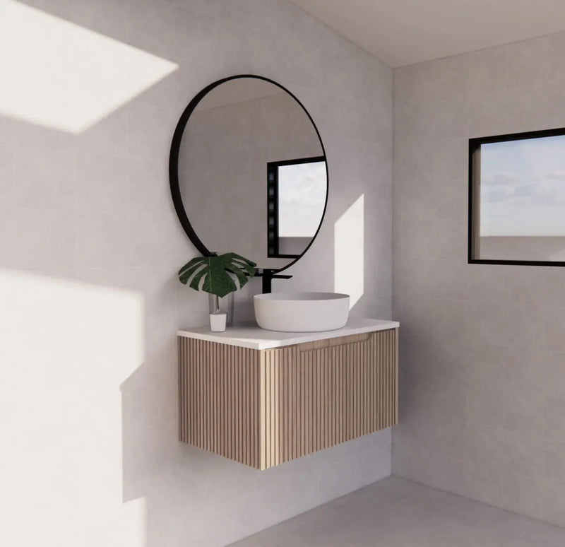 ABS Riva - Riva Vienna Wall Hung Vanity 750mm - American Oak - Aqualux Bathrooms