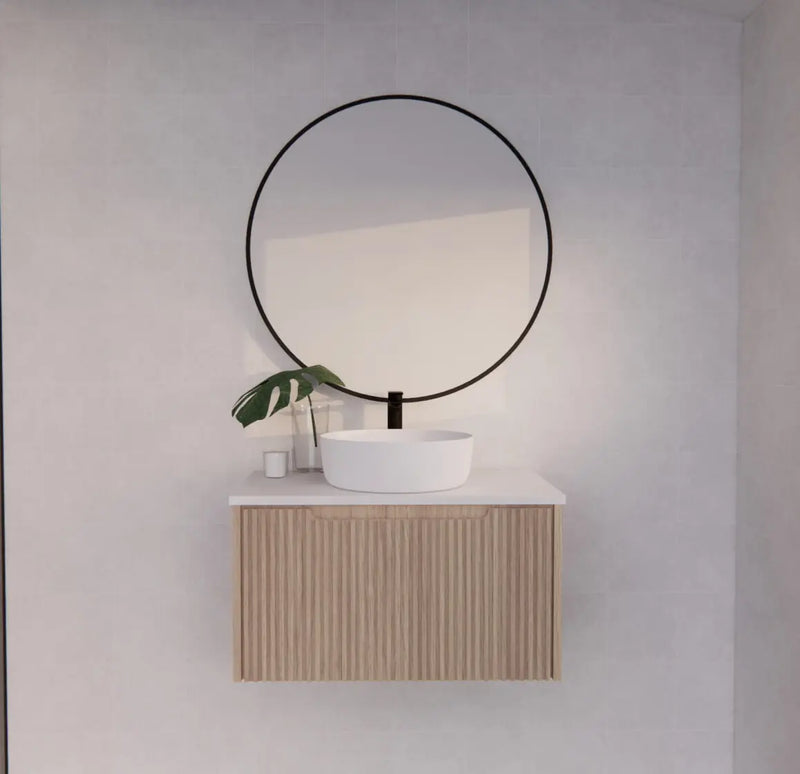 ABS Riva - Riva Vienna Wall Hung Vanity 750mm - American Oak - Aqualux Bathrooms