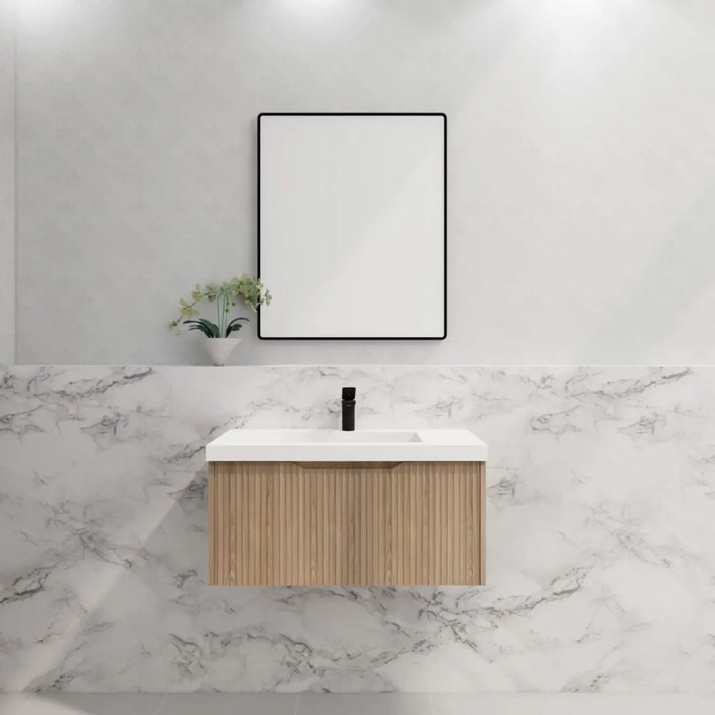 ABS Riva - Riva Vienna Wall Hung Vanity 900mm - American Oak - Aqualux Bathrooms