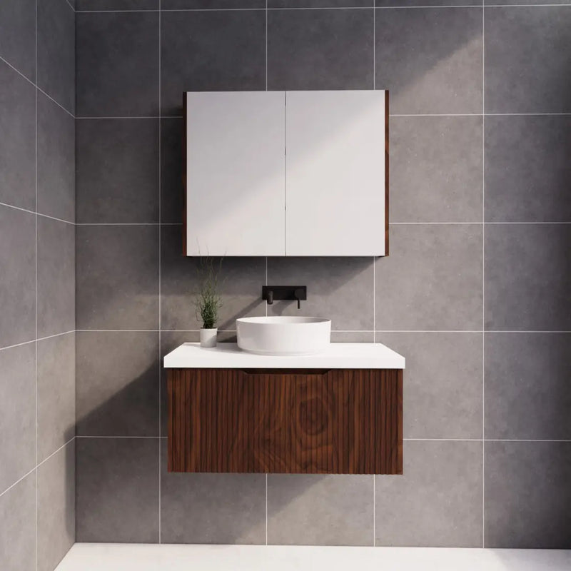 ABS Riva - Riva Vienna Wall Hung Vanity 900mm - Brown Oak - Aqualux Bathrooms