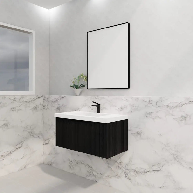 ABS Riva - Riva Vienna Wall Hung Vanity 900mm - Matt Black - Aqualux Bathrooms