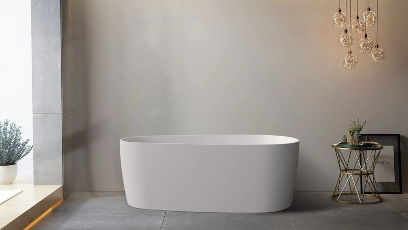 ABS Riva - Riva Vista Super Slim Edge Egg Shape Freestanding Bathtub 1500mm - Matt White - Aqualux Bathrooms