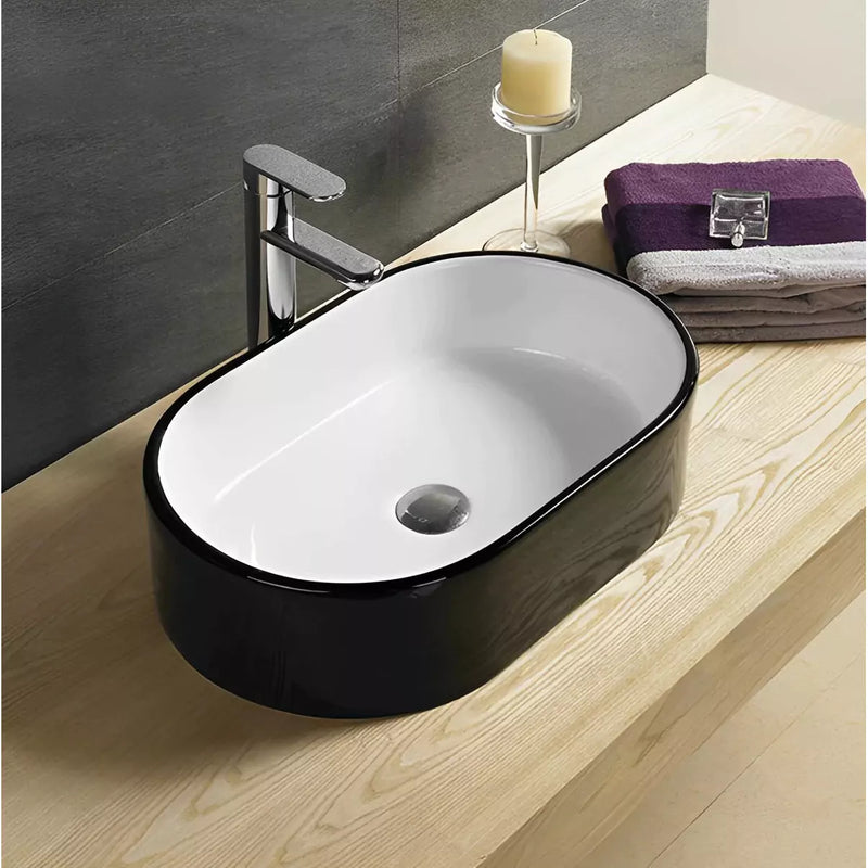 Above Counter Art Basin Gloss Black And White 550mm